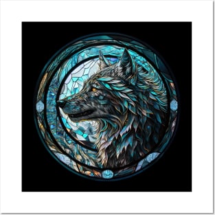 Magic wolf and moon stained glass window Posters and Art